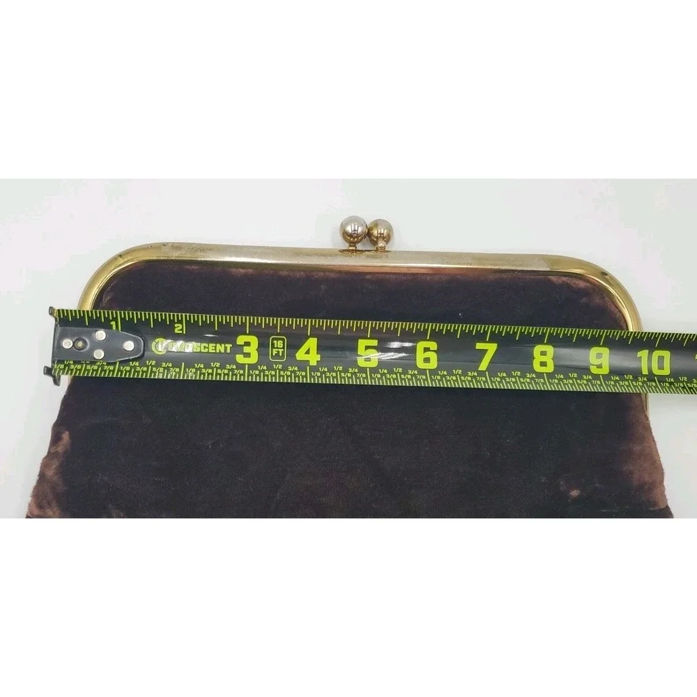 Vtg JR USA Velour Evening Hand Bag‎ Purse Clutch Large Folding Kiss Lock Brown